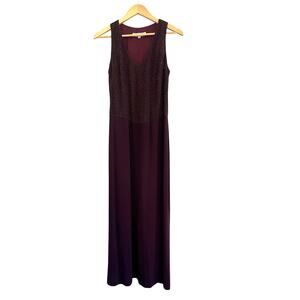 Andrea Polizzi Maroon Textured V neck Maxi Dress Evening Gown Womens 6 Gala